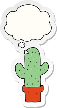 cartoon cactus and thought bubble as a printed sticker vector