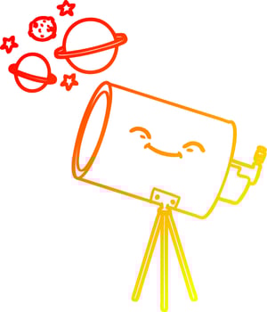 warm gradient line drawing cartoon telescope with face vector