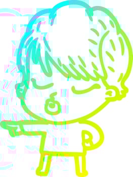cold gradient line drawing cartoon woman with eyes shut vector