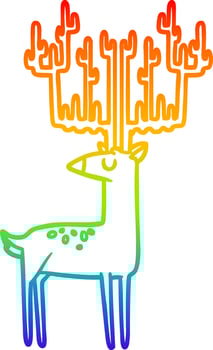 rainbow gradient line drawing cartoon stag with huge antlers vector