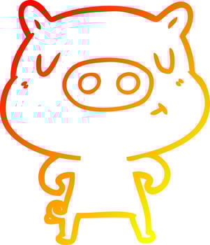 warm gradient line drawing cartoon content pig vector