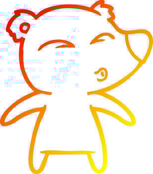 warm gradient line drawing cartoon whistling bear vector