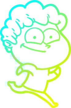 cold gradient line drawing cartoon happy man vector