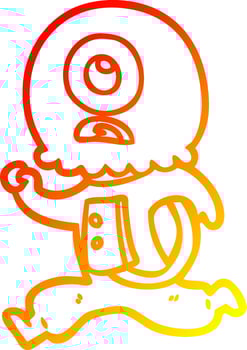 warm gradient line drawing cartoon cyclops alien spaceman running vector
