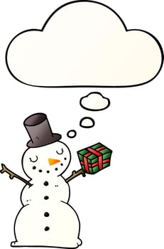 cartoon snowman and thought bubble in smooth gradient style vector