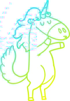 cold gradient line drawing cartoon unicorn vector