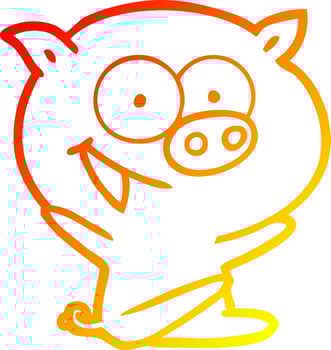 warm gradient line drawing cheerful sitting pig cartoon vector