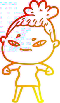 warm gradient line drawing cartoon woman vector