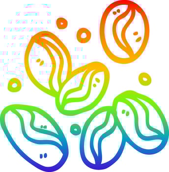 rainbow gradient line drawing cartoon coffee beans vector