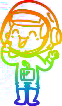 rainbow gradient line drawing happy cartoon astronaut vector