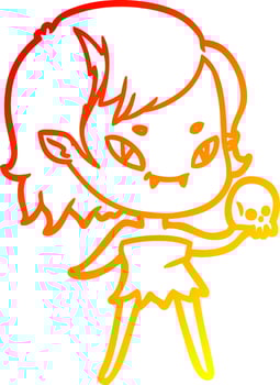 warm gradient line drawing cartoon friendly vampire girl with skull vector