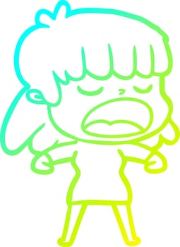 cold gradient line drawing cartoon woman talking loudly vector