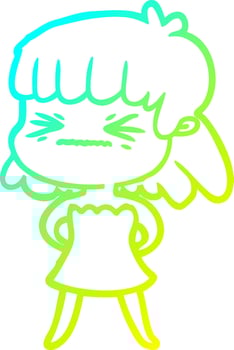 cold gradient line drawing cartoon angry girl vector