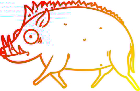 warm gradient line drawing cartoon wild boar vector