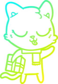cold gradient line drawing cartoon cat vector