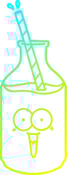 cold gradient line drawing happy carton milk bottle with straw vector