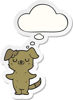 cartoon puppy and thought bubble as a printed sticker vector