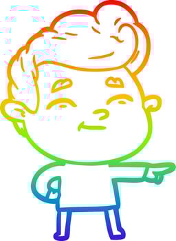 rainbow gradient line drawing happy cartoon man pointing vector