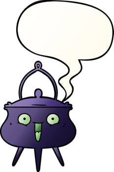 halloween cauldron cartoon and speech bubble in smooth gradient style vector