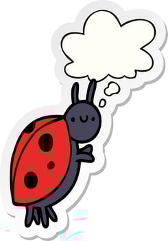 cartoon ladybug and thought bubble as a printed sticker vector