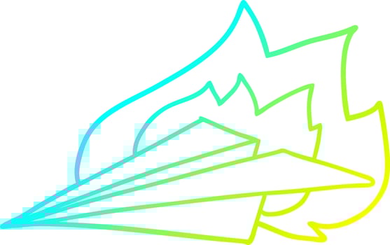 cold gradient line drawing cartoon burning paper airplane vector