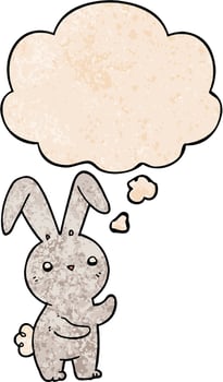 cute cartoon rabbit and thought bubble in grunge texture pattern style vector