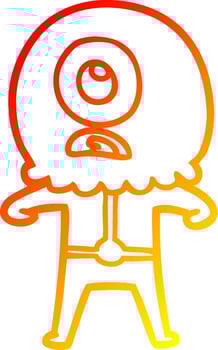 warm gradient line drawing cartoon cyclops alien spaceman vector