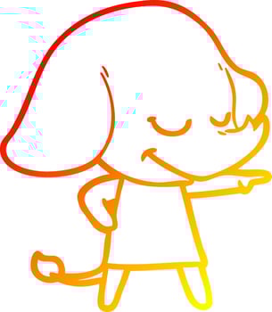 warm gradient line drawing cartoon smiling elephant vector