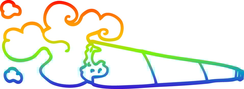 rainbow gradient line drawing cartoon smoking joint vector