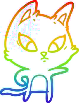 rainbow gradient line drawing confused cartoon cat vector