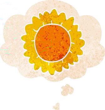 cartoon flower and thought bubble in retro textured style vector