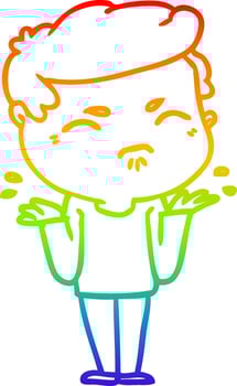rainbow gradient line drawing cartoon annoyed man vector