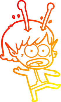 warm gradient line drawing cartoon shocked alien girl vector