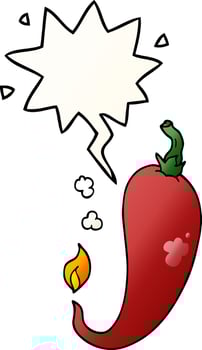 cartoon chili pepper and speech bubble in smooth gradient style vector