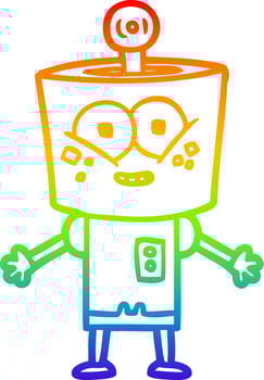 rainbow gradient line drawing happy cartoon robot vector