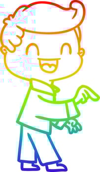 rainbow gradient line drawing cartoon happy man pointing vector