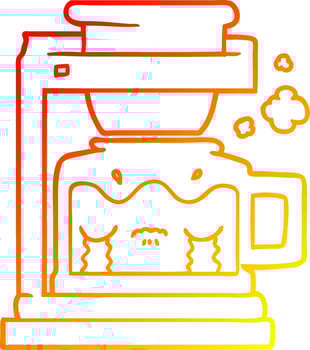 warm gradient line drawing cartoon crying filter coffee machine vector