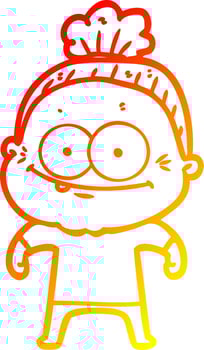 warm gradient line drawing cartoon happy old woman vector