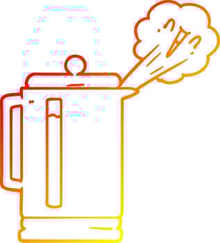 warm gradient line drawing cartoon electric kettle boiling vector