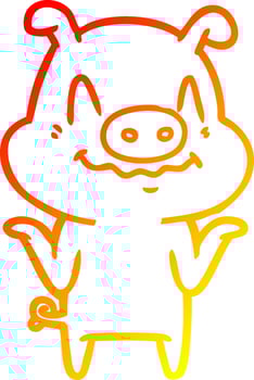 warm gradient line drawing nervous cartoon pig vector