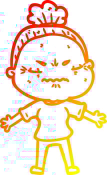 warm gradient line drawing cartoon annoyed old lady vector