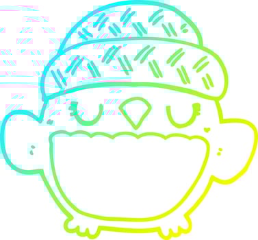 cold gradient line drawing cute cartoon owl in hat vector