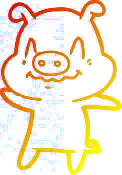 warm gradient line drawing nervous cartoon pig vector