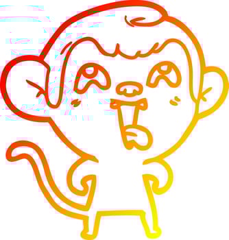 warm gradient line drawing crazy cartoon monkey vector