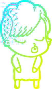 cold gradient line drawing cartoon pretty hipster girl vector