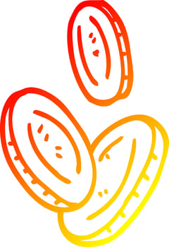warm gradient line drawing cartoon gold coins vector