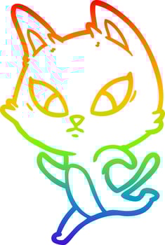 rainbow gradient line drawing confused cartoon cat vector