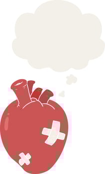 cartoon heart and thought bubble in retro style vector