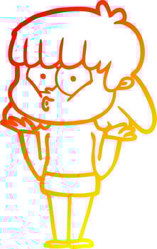 warm gradient line drawing cartoon whistling girl vector
