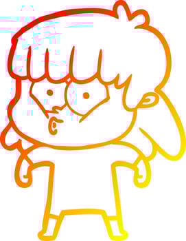 warm gradient line drawing cartoon whistling girl vector